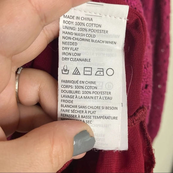 PrAna Plum Red Oversized Chiffon Peplum Underlay Hem Knit Sweater Size Small - Picture 9 of 10